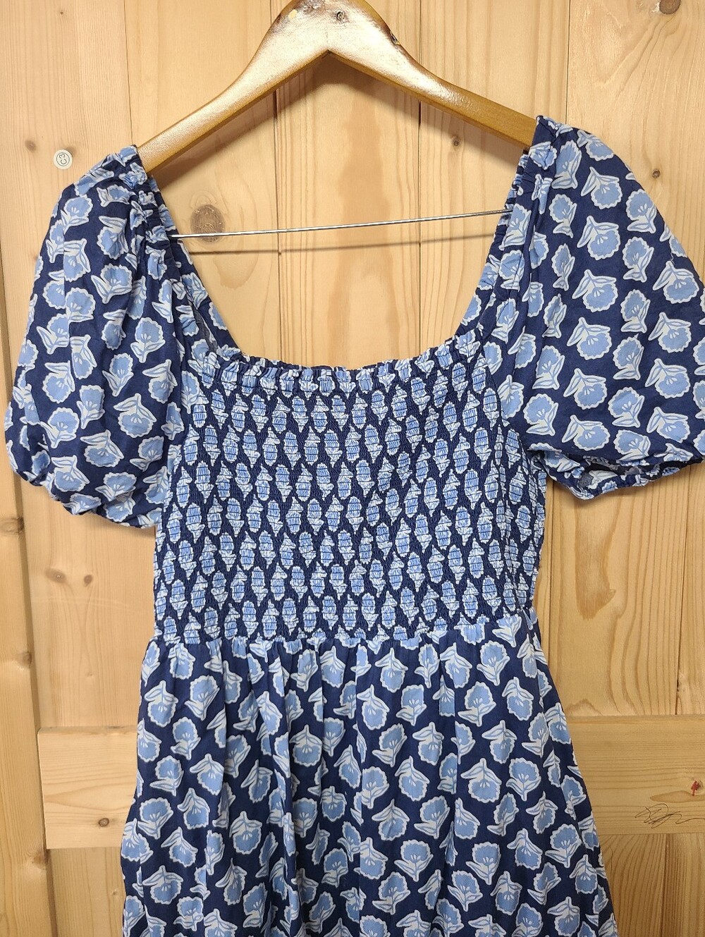 J. Crew Navy and Light Blue Floral Smocked Midi Dress - Picture 3 of 9